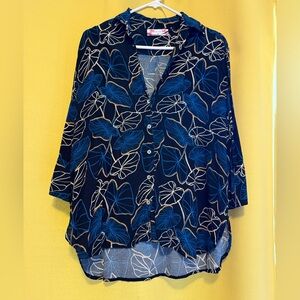 Ava Sky Black and Blue Kalo Pattern Button Down Shirt